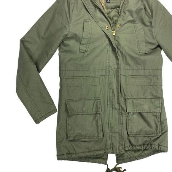 Miss London Jacket Womens S Green Utility Cinch Waist Lined Pockets Preppy Coat - Picture 3 of 16